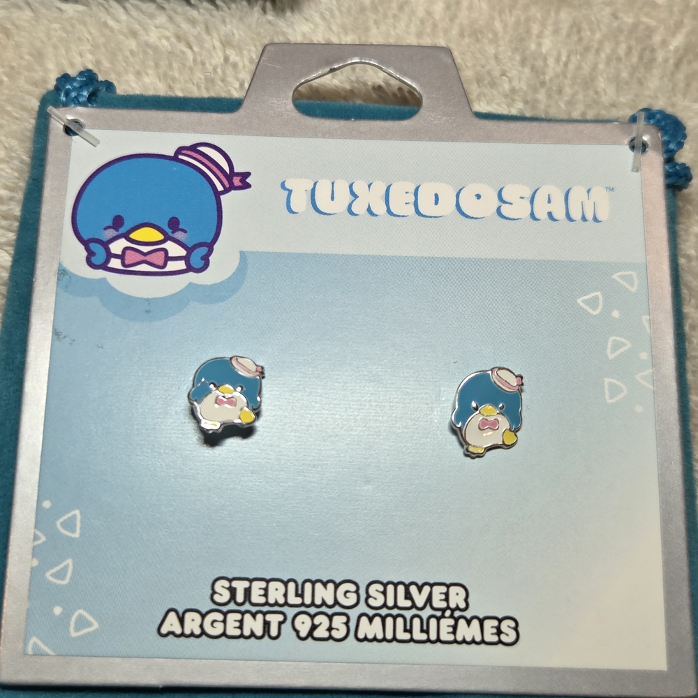 5 Pairs of Sanrio Tuxedosam Sterling Silver Earrings - Blue and Yellow-NWT